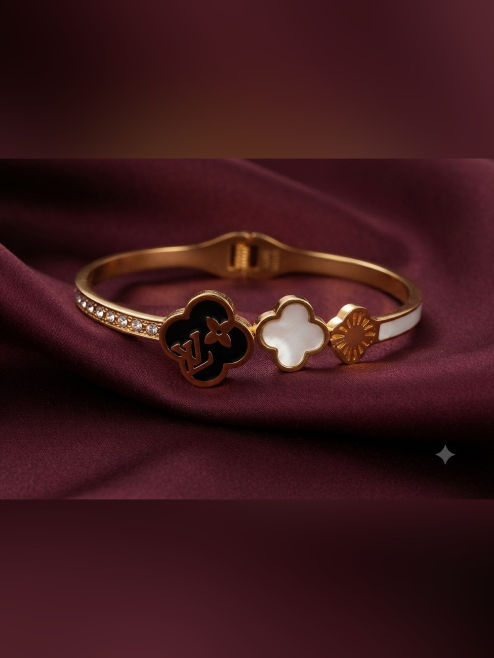 Gold Floral Motif Bracelet with Black and White Accents